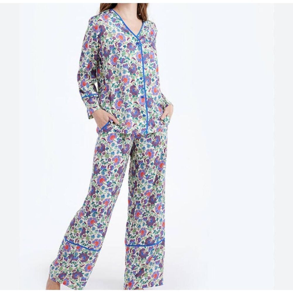 NWT Summersalt The Cloud 9 Silky Pajama Set Plus Sz 2XL White‎ Floral Wide Leg
